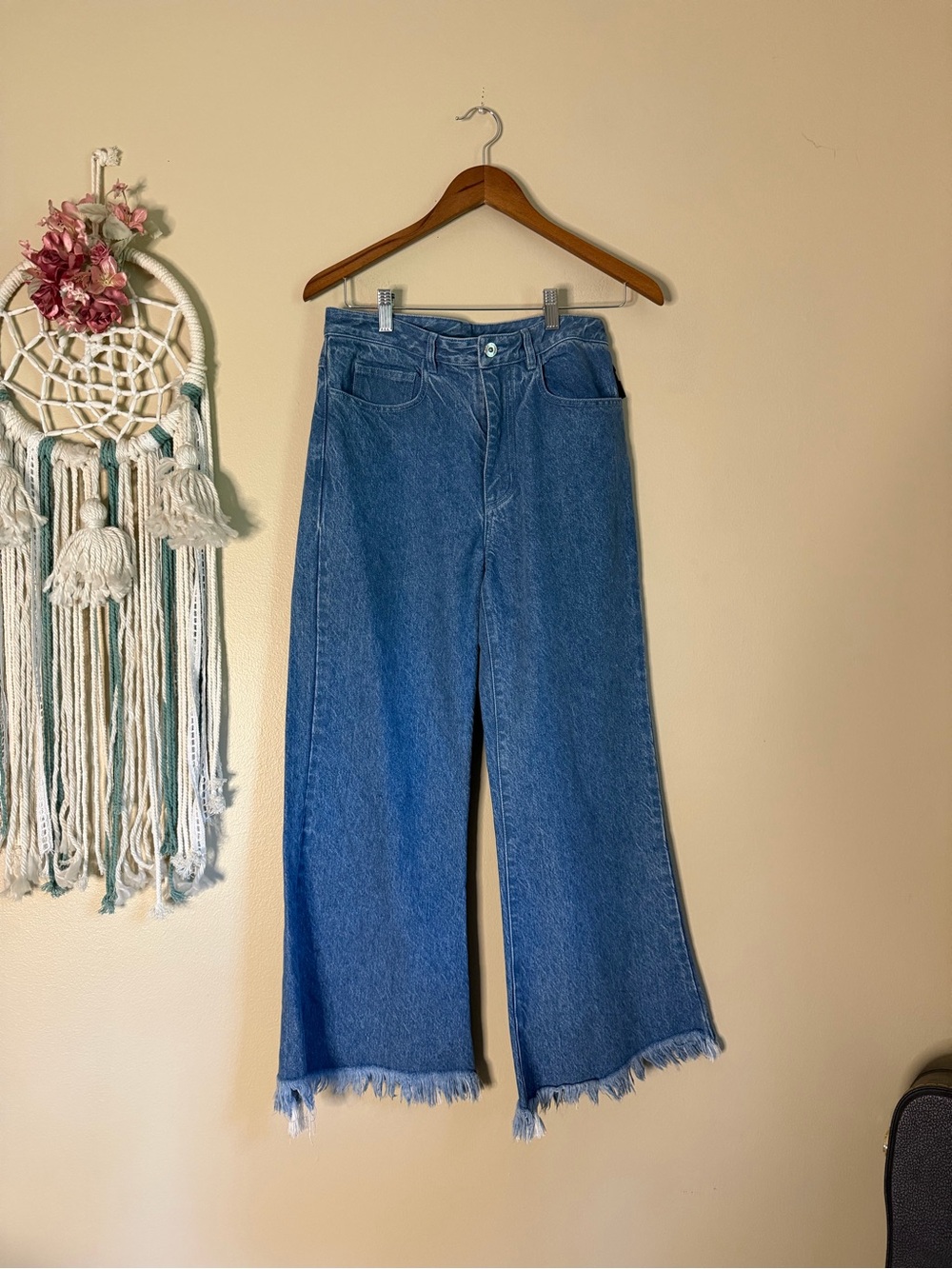 Marques Almeida Wide Leg Frayed Denim Jeans Blue Size 6